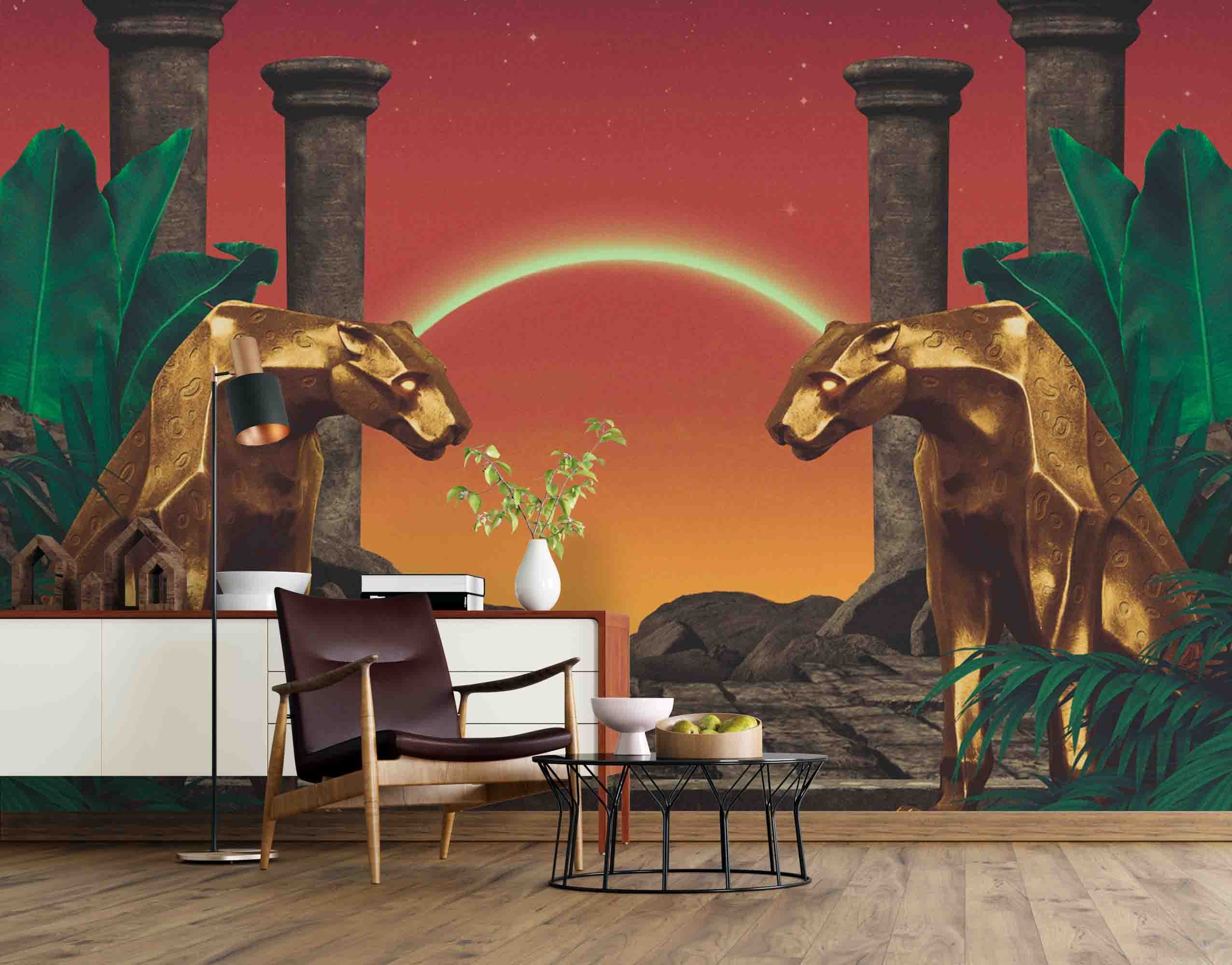 3D Leopard Statue Roman Column Wall Mural Wallpaper Sf15