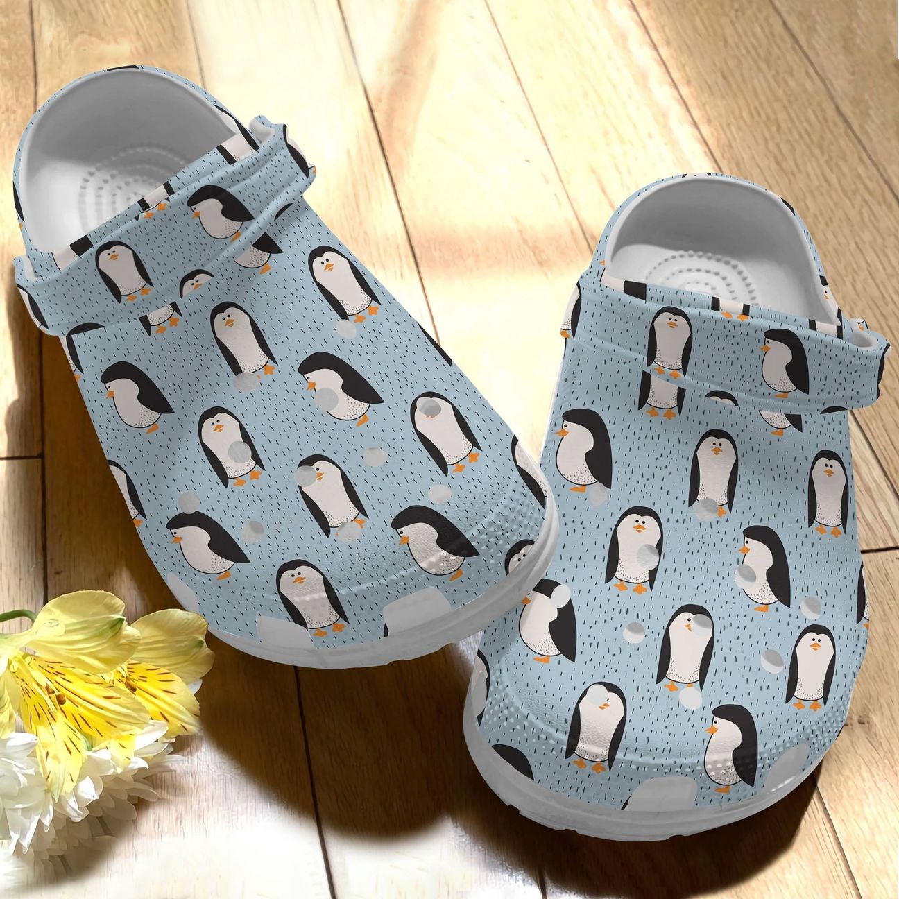 Penguin Personalize Clog, Custom Name, Text, Fashion Style For Women, Men, Kid, Print 3D Whitesole Rainy Day