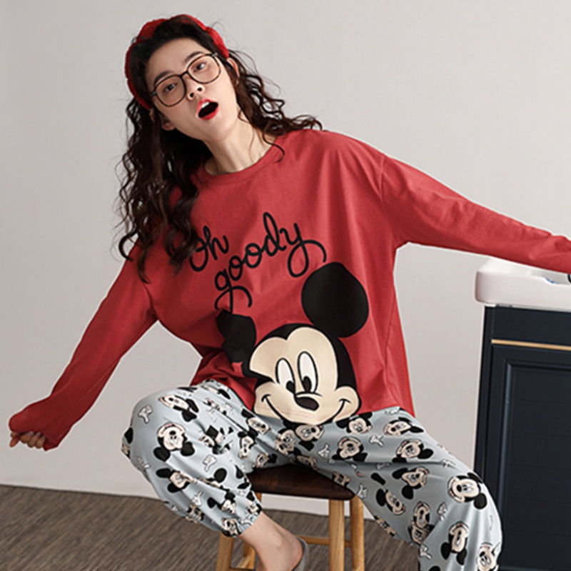 Women Disney Mickey Pajamas Pyjamas Set Sleepwear Pijama Cute Pajamas Suit Female Sleep Two Piece Set Lady Loungewear Plus Size alx