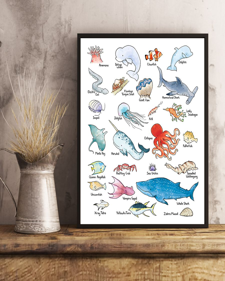 Alphabet Sea Animals Classroom Teacher Canvas Prints Vintage Wall Art Gifts Vintage Home Wall Decor Canvas – Mostsuit