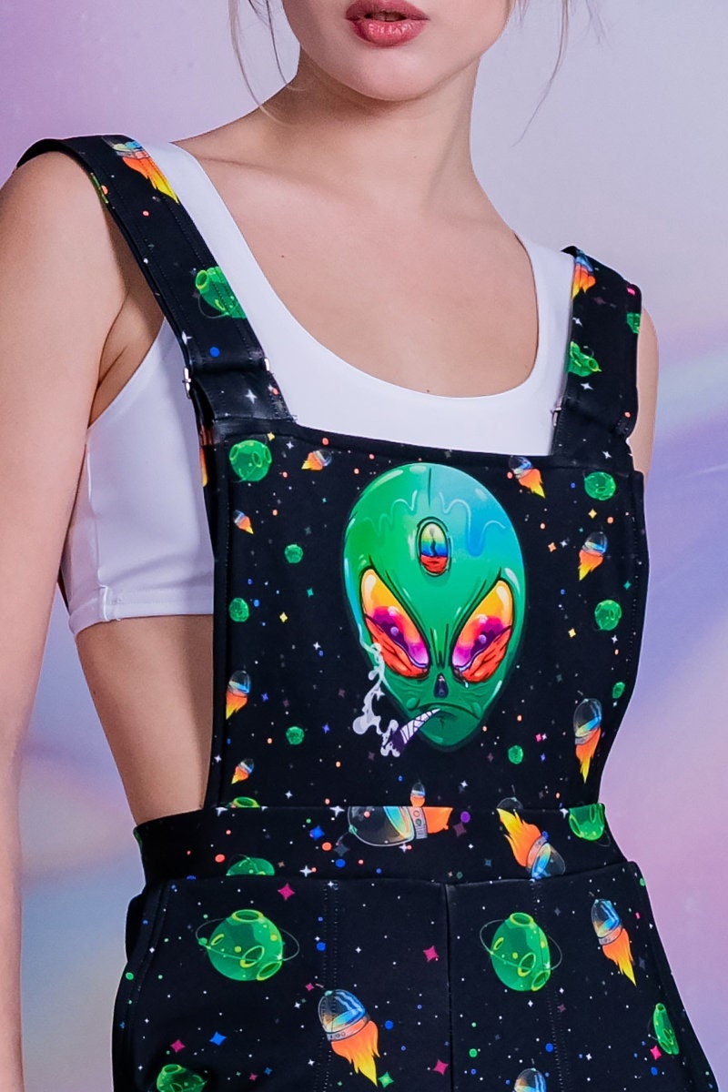 Alien Women Overalls, plus size overalls, alien outfit, festival dungarees for women, green overalls. cute overalls, 420 clothing