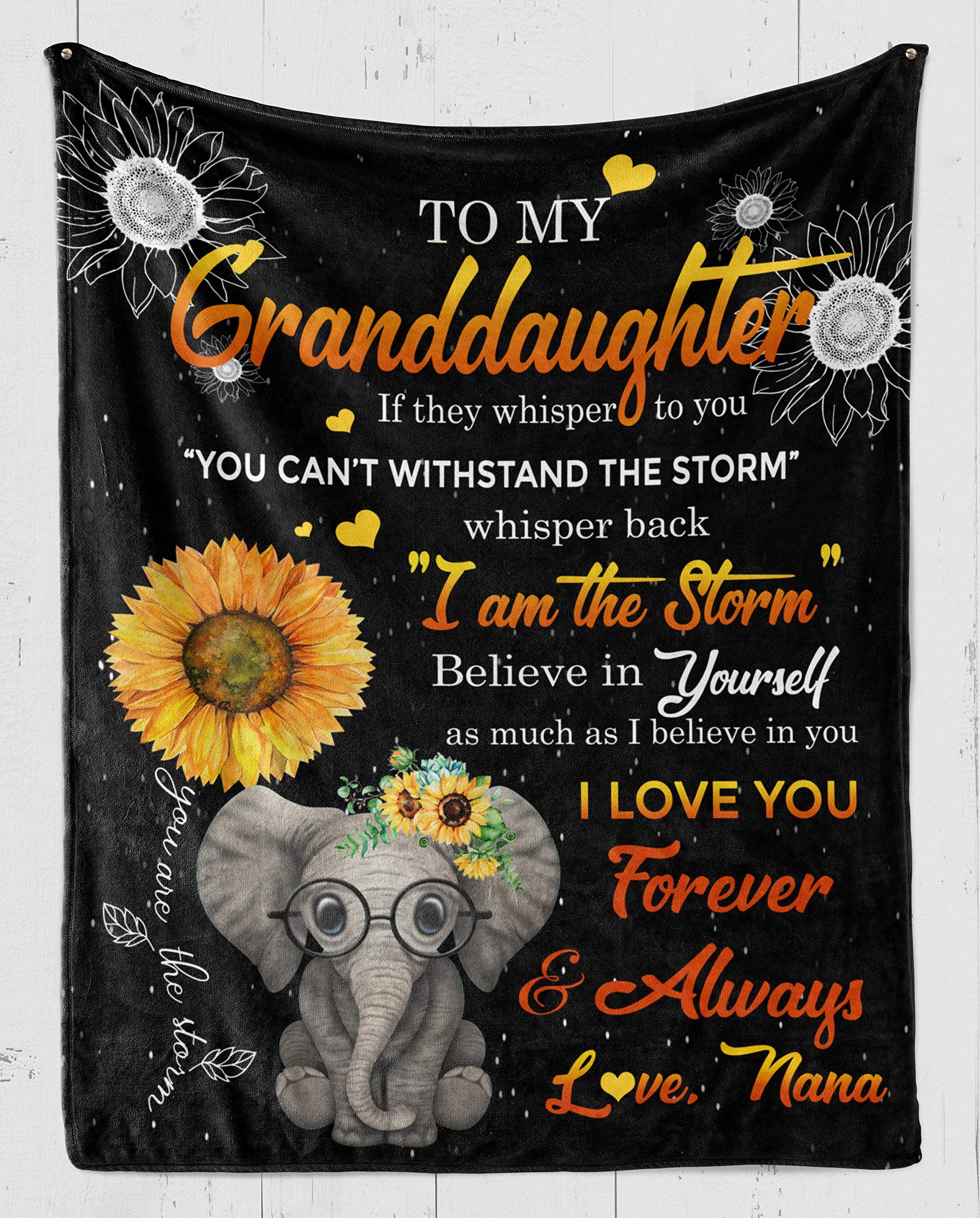 Skitongifts Blanket For Sofa, Bed Throws On Christmas, Birthday Elephants Sunflower Nana To Granddaughter I Am The Storm I Love You Forever And Always