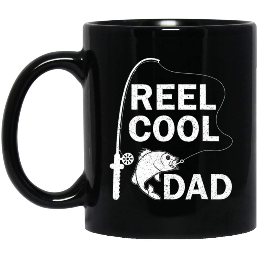 Reel Cool Dad Daddy Fathers Day Father Fishing Fisherman 11oz 15oz Black Mug Happy Easter Day Funny Colors Eggs Bunny Ears Peeps Cute