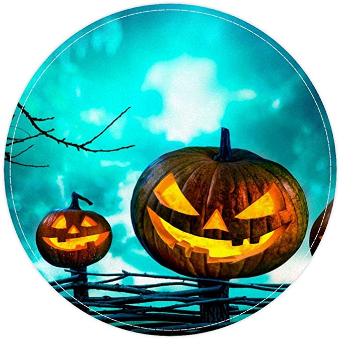 Halloween Pumpkins Spooky Forest, Non Slip Doormat Round Area Rug Carpets Rugs For Kids Bedroom Baby Room Play Room Nursery