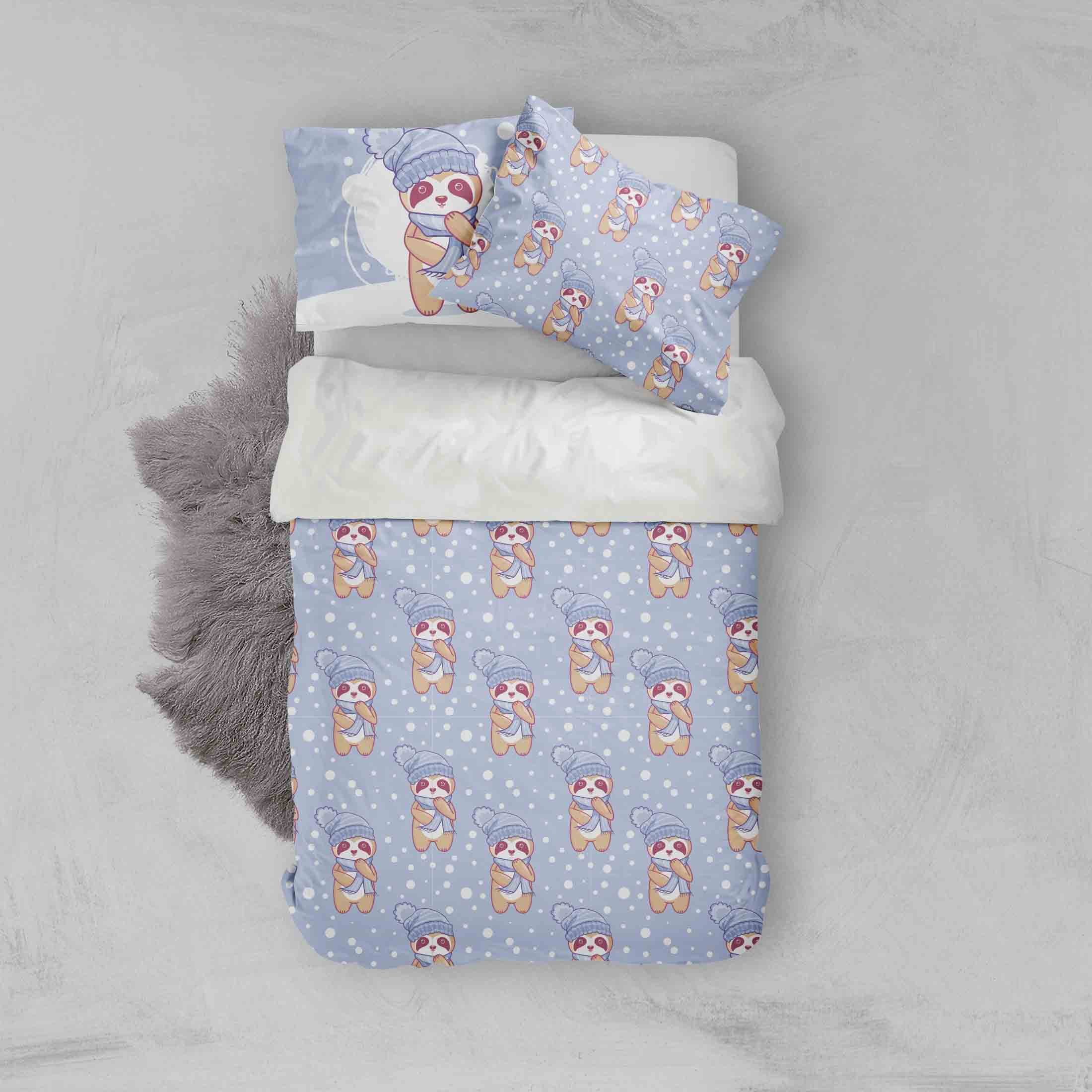 3D Blue Raccoon Animal Winter Snow Quilt Cover Set Bedding Set Pillowcases 77