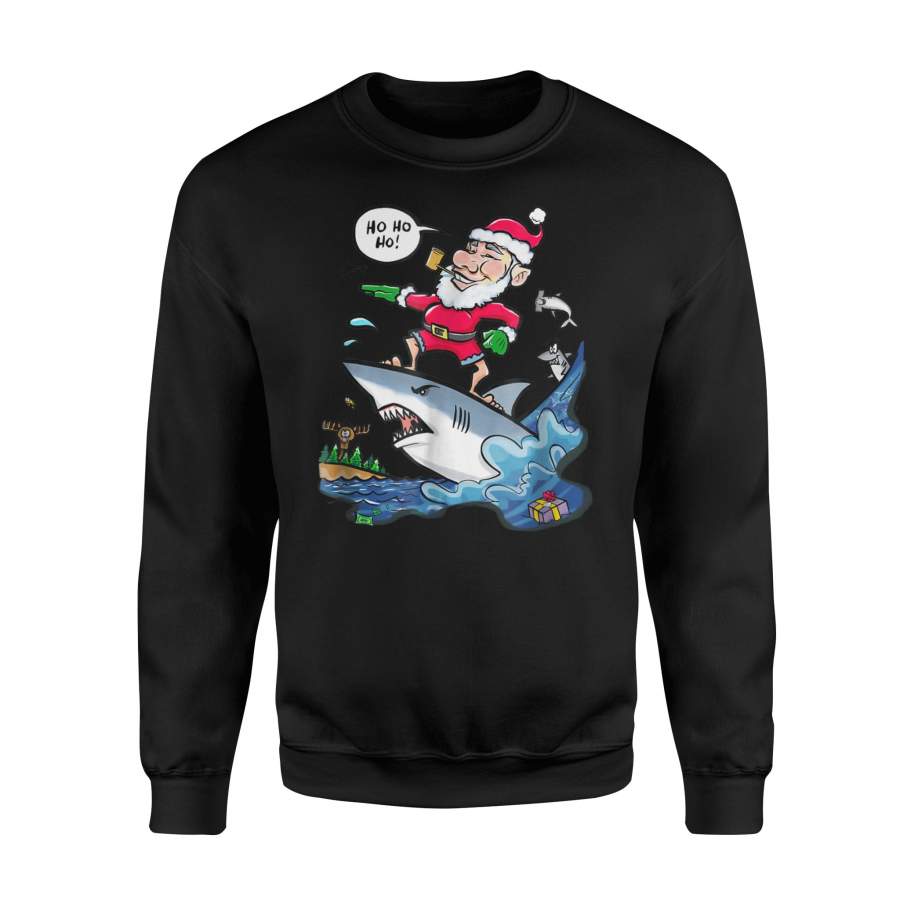 Christmas Santa Surfing On A Shark Sweatshirt