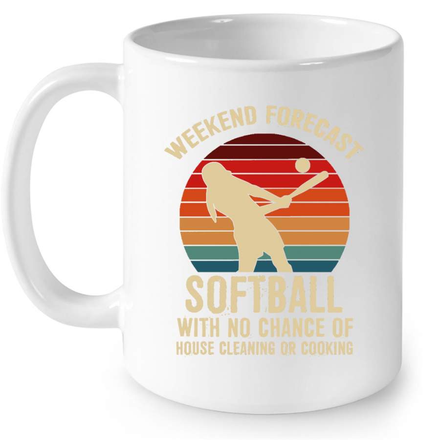 Weekend Forecast Softball With No Chance Of House Cleaning Or Cooking, Sunset Classic Vintage – Full-Wrap Coffee White Mug