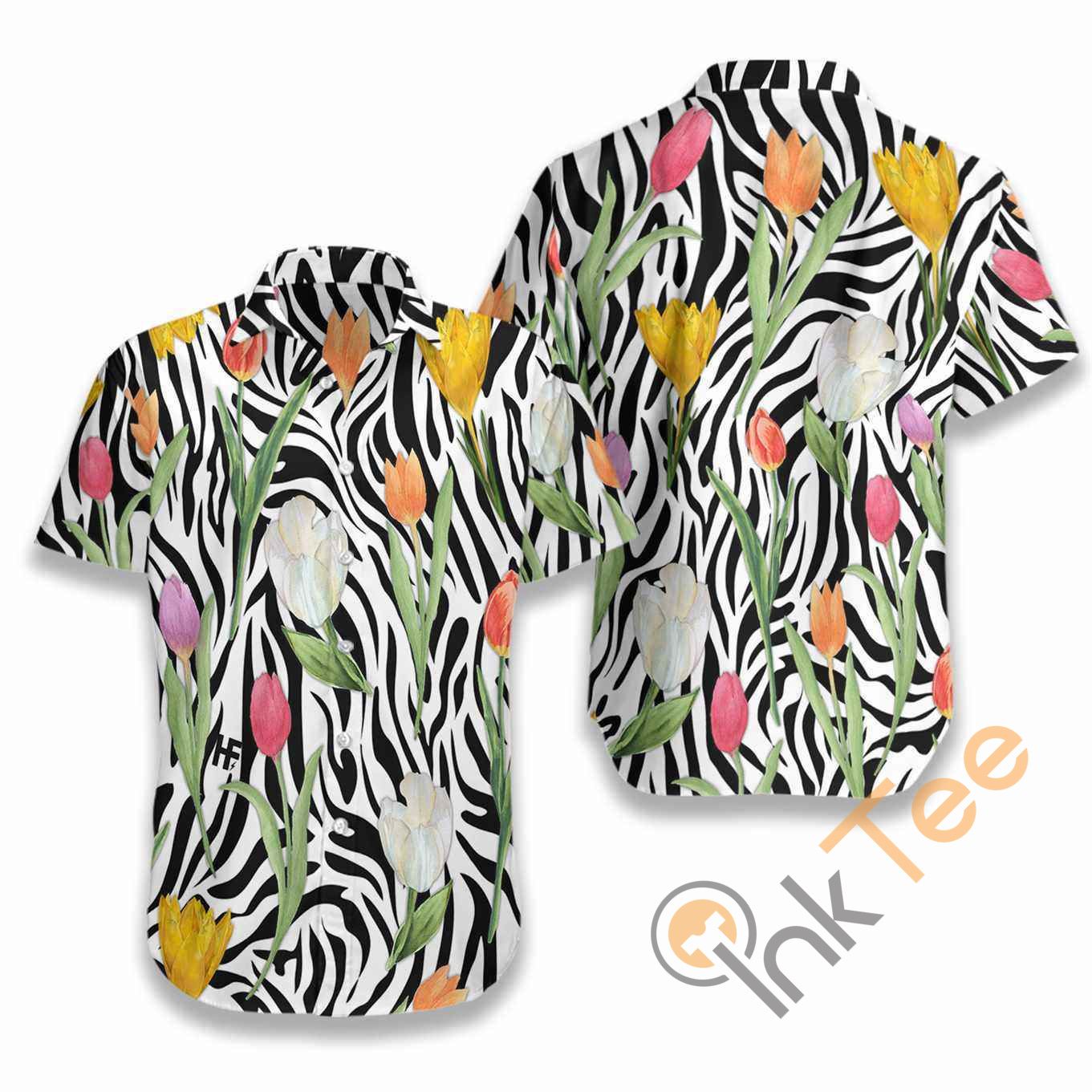 Tulip Zebra Watercolor Painting Art Hawaiian shirts