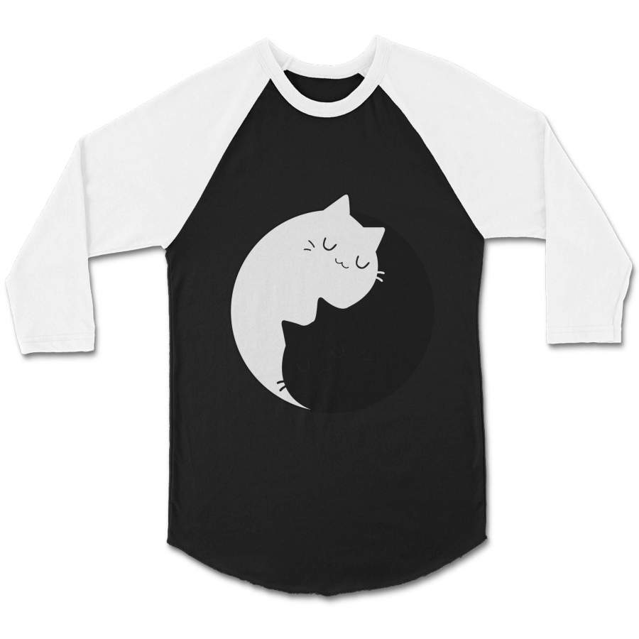 Yin Yang Cats Kittens CPY Unisex 3/4 Sleeve Baseball Tee T-Shirt