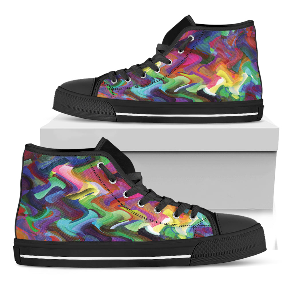 Watercolor Psychedelic Print Black High Top Shoes