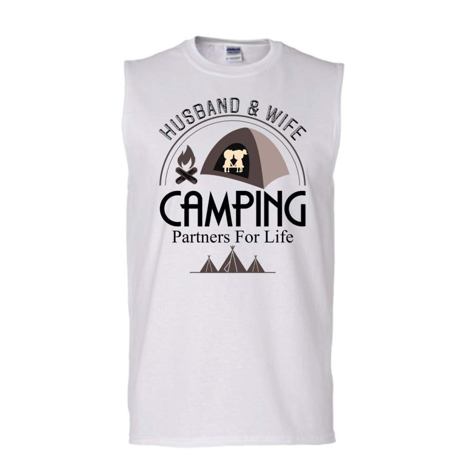 Husband & Wife T Shirt, Coolest Camping Couple T Shirt, Awesome t-shirts (Men’s Cotton Sleeveless)