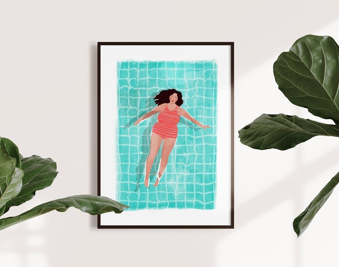 Alone, Home Decor, Summer Poster, Pool, Girl, Illustration, Swimmer, Beach Canvas And Poster, Canvas Painting, My Poster Wall