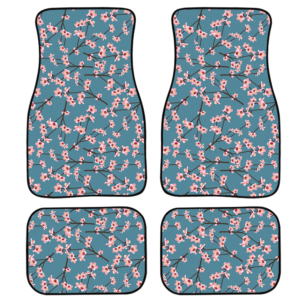 Pink Cherry Blossom Pattern Print Front And Back Car Floor Mats, Front Car Mat