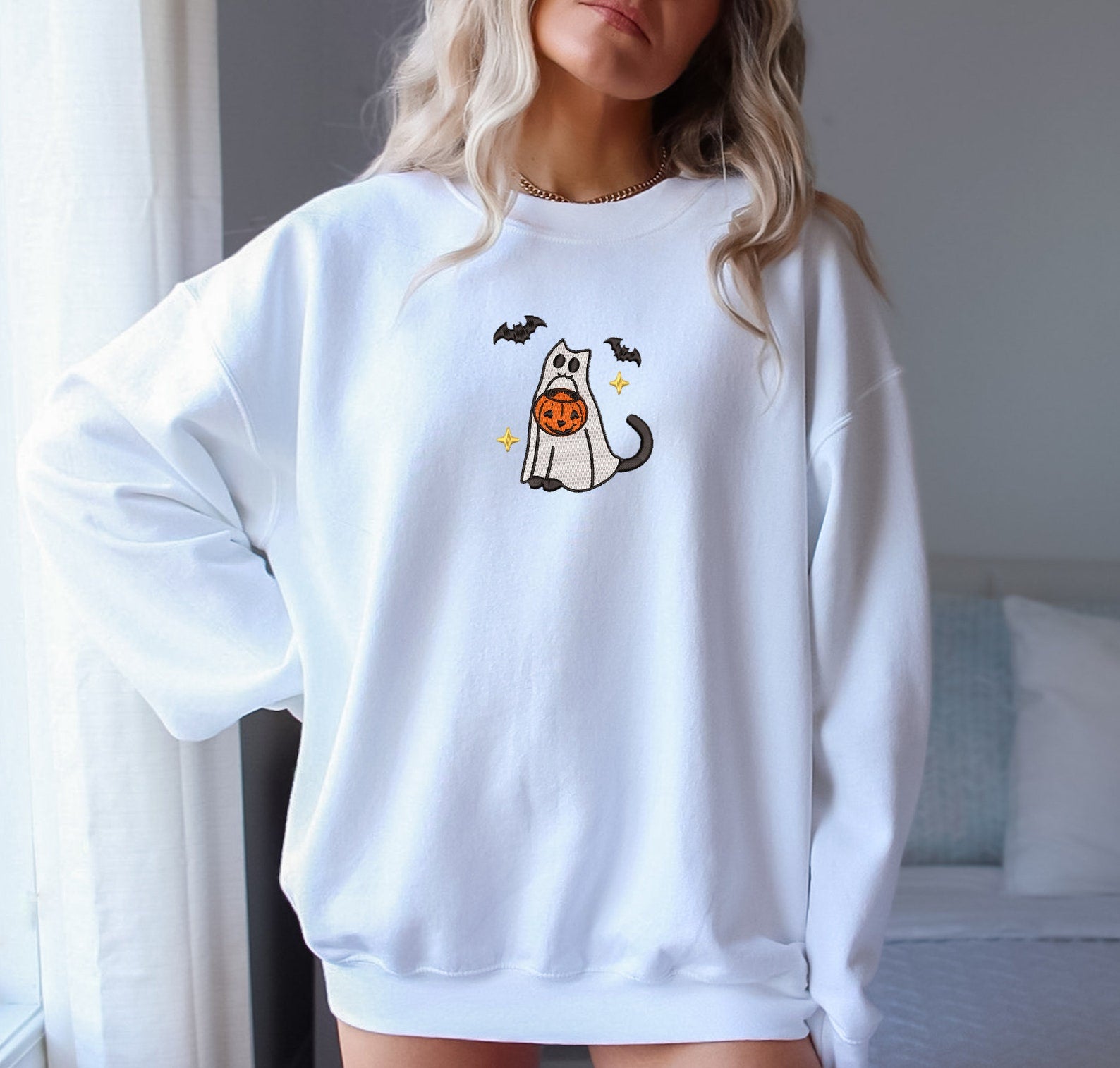 Cats Halloween Embroidered Halloween Sweatshirt 2D Crewneck Sweatshirt All Over Print Sweatshirt For Women Sweatshirt For Men Sws3367