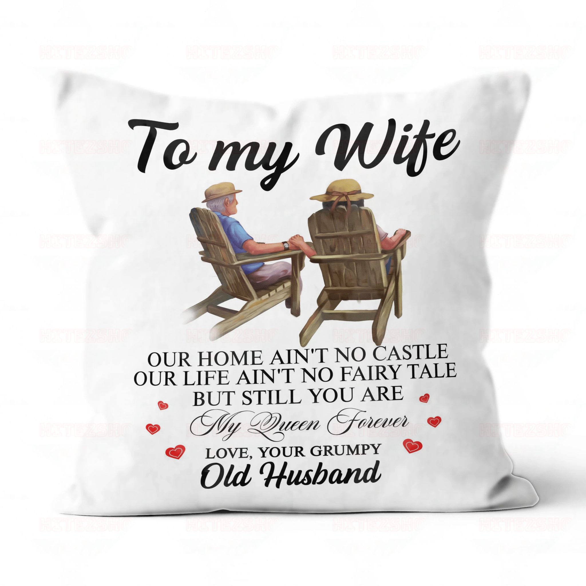 Old Couple To My Wife Suede Pillow Our Home Ain’T No Castle – Valentines Day Gifts – Valentine Gift For Wife – Pillow Valentine For Wife