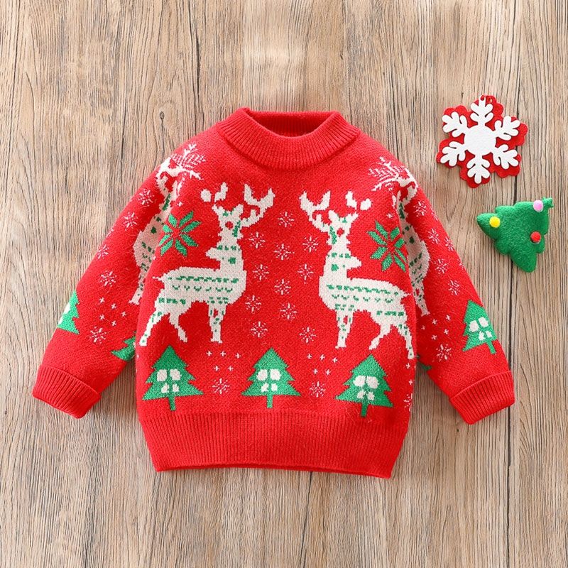 Boys and Girls Sweater Thickened 2022 New Fall/winter Children Baby Christmas New Year Foreign Style Pullover Bottoming Shirt alx