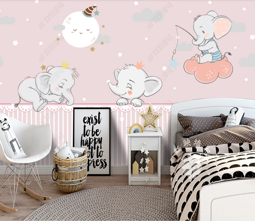 3D Cartoon Animal Elephant Wall Mural Wallpaper Lqh 60