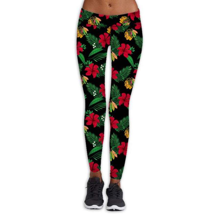 Chicago Blackhawks Flower Print Leggings