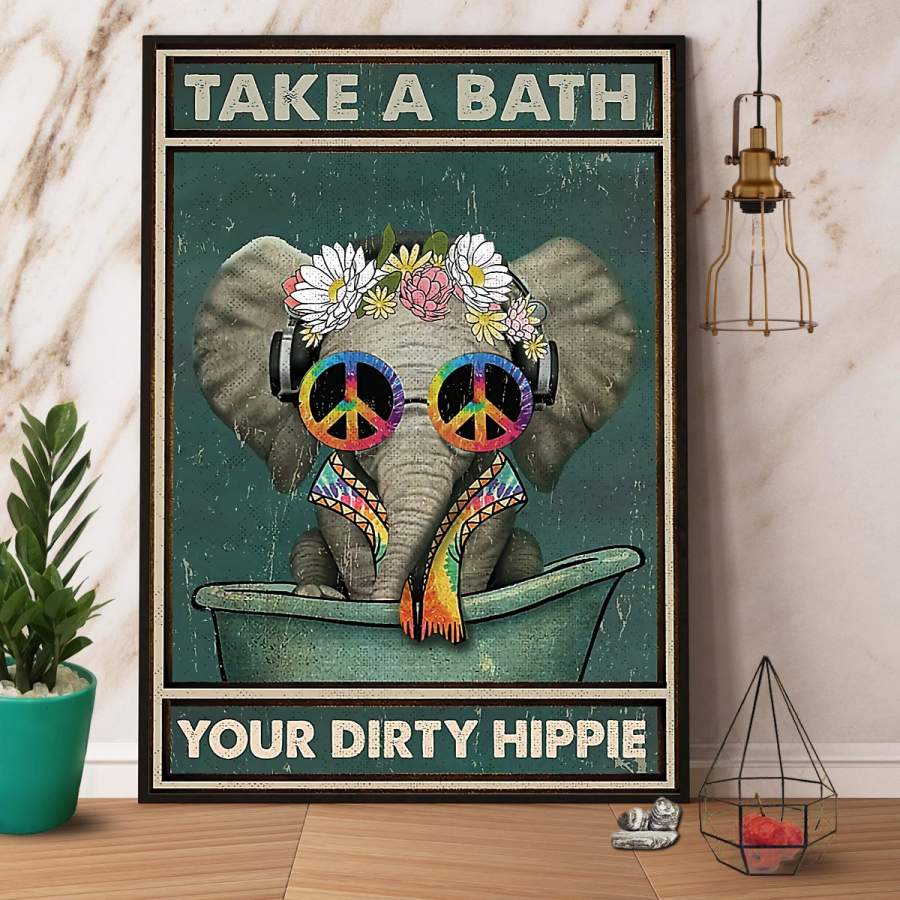 Hippie elephant take a bath your dirty hippie paper poster no frame/ wrapped canvas wall decor full size