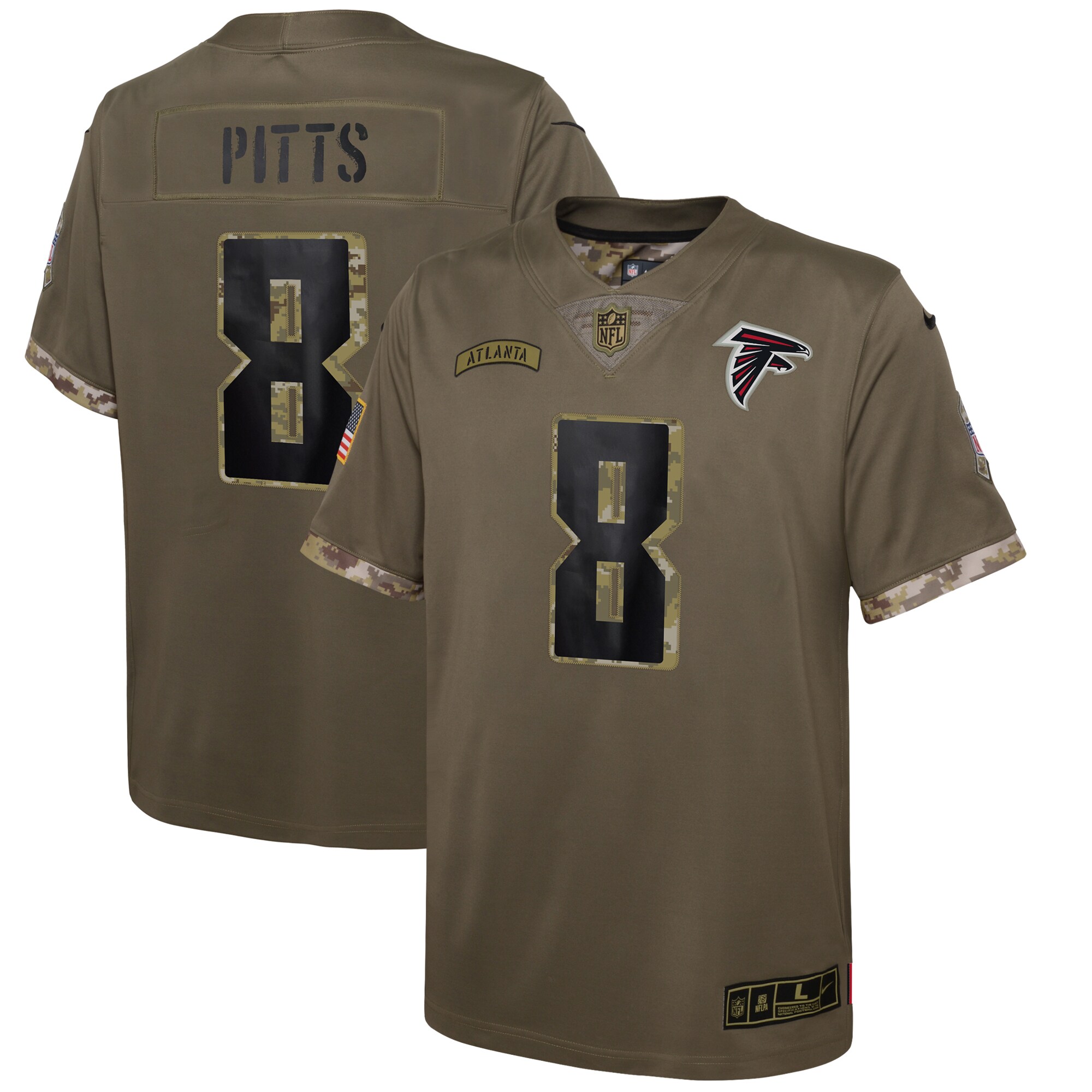 Youth Atlanta Falcons Kyle Pitts Olive 2022 Salute To Service Player Limited Jersey