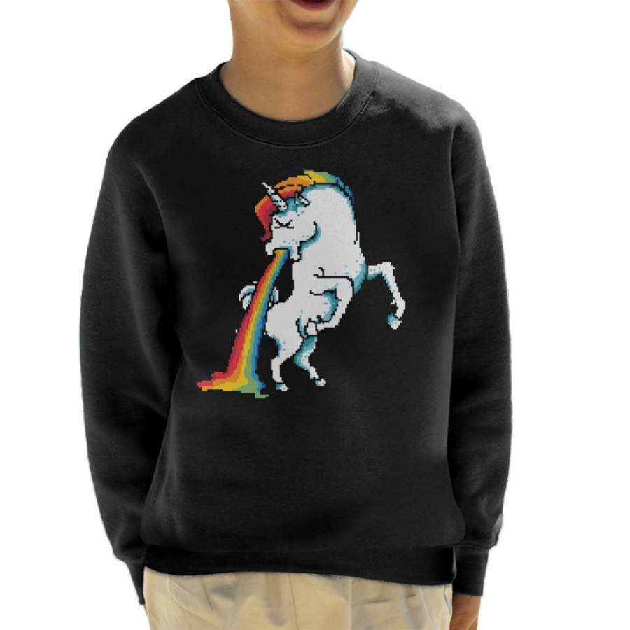 Unicorn Vomiting Rainbow Pixel Art Kid’s Sweatshirt