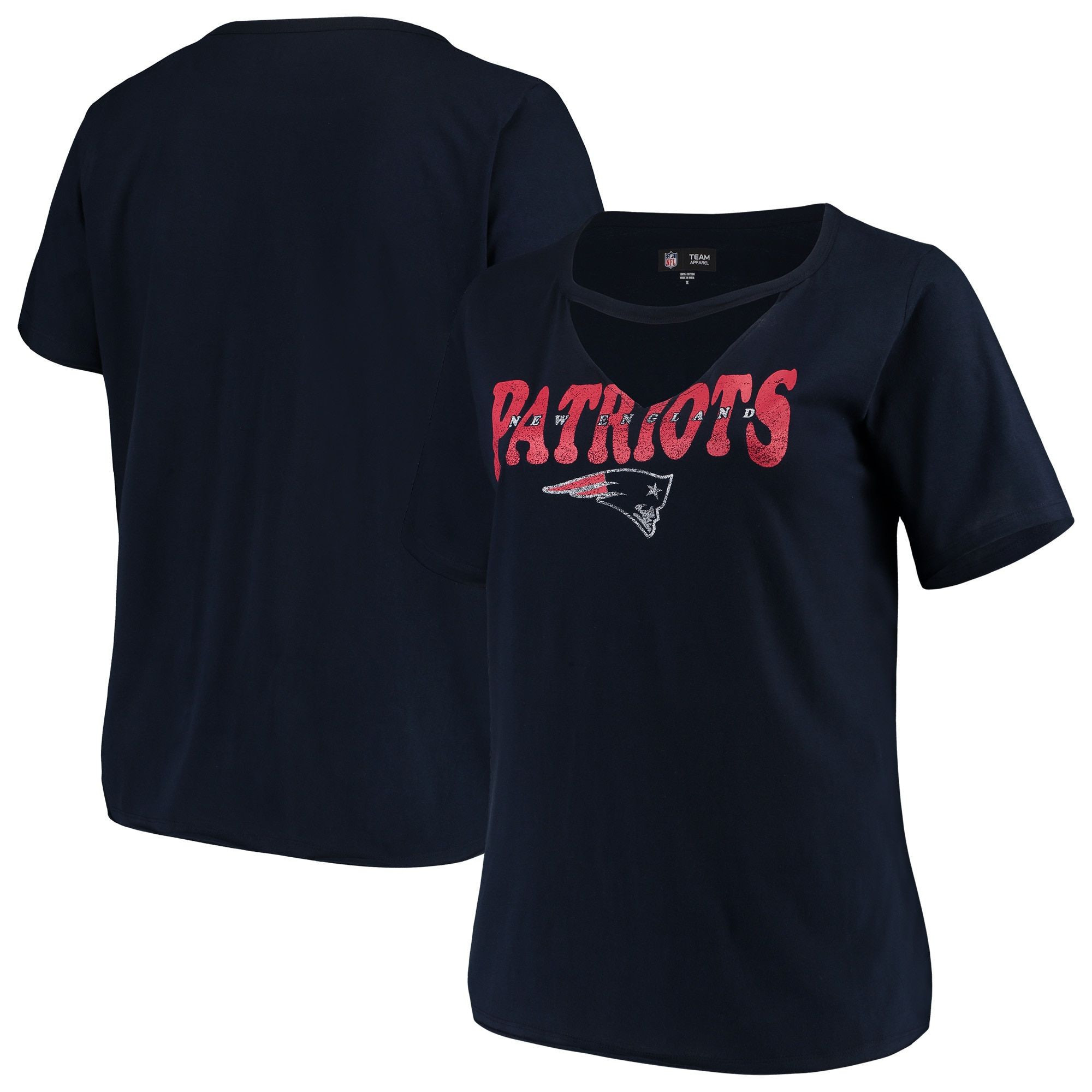 Women’S New Era Navy New England Patriots Plus Size Baby Jersey V-Neck Choker T-Shirt