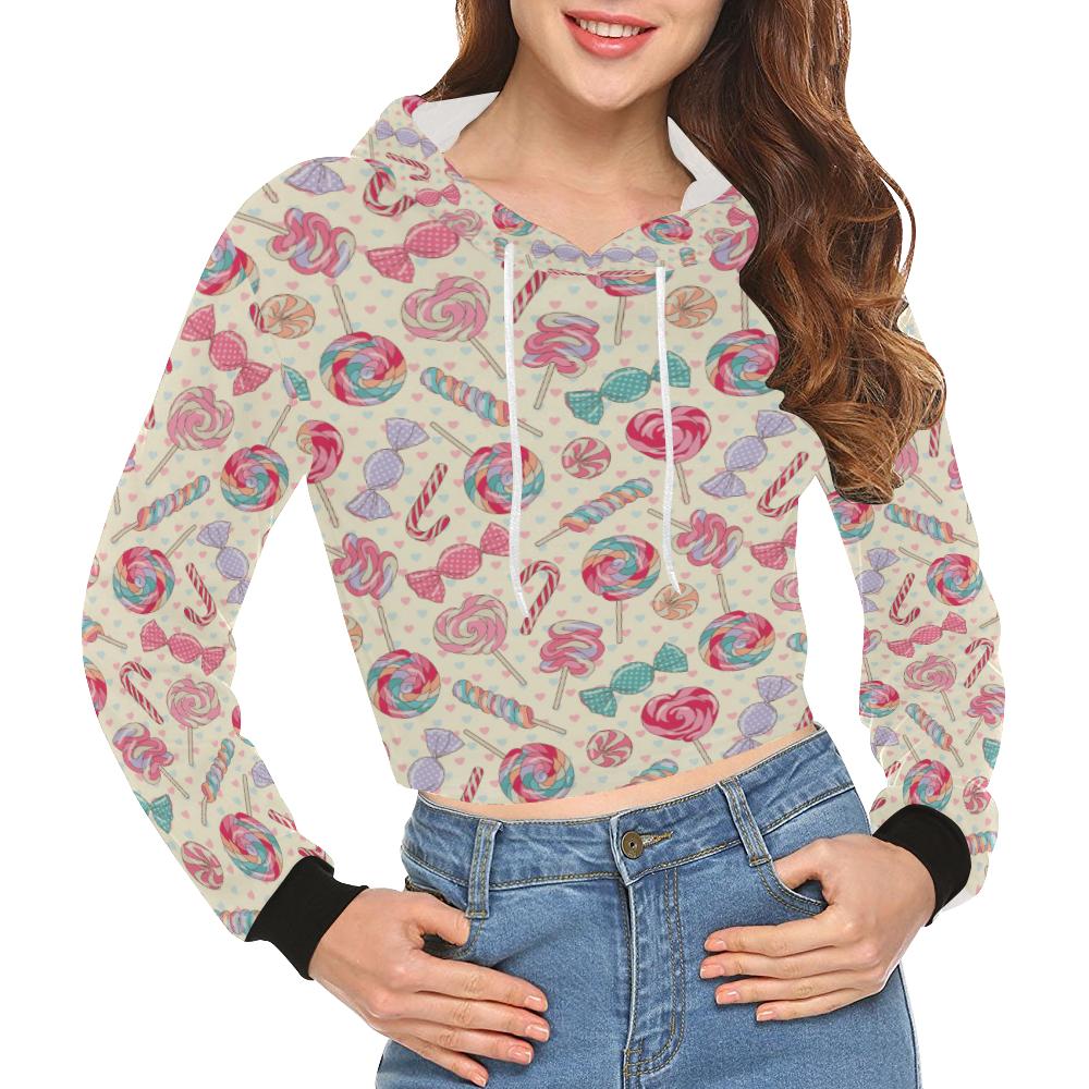 Candy Pattern Print Design Ca04 Women Cropped Hoodie