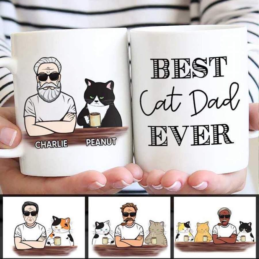 Sitting Man Best Cat Dad Ever Personalized Mug