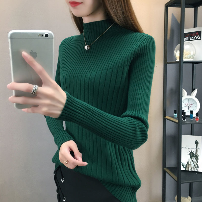 Autumn And Winter Sweater Women’s New Korean Large Loose Long Sleeve Semi Turtleneck Fashion Slim Lady Solid Sweater Top alx