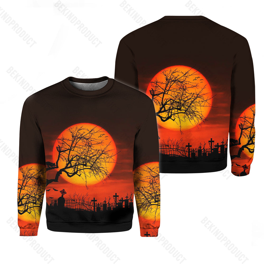 Halloween Night Sunset Red Crewneck Sweatshirt All Over Print Sweatshirt For Women Sweatshirt For Men Swn1092