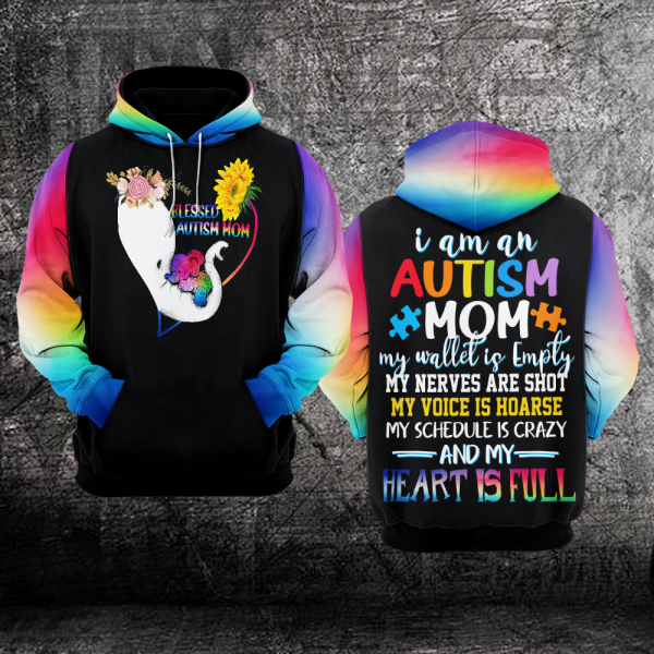 Blessed Autism Mom Unisex Hoodie For Women Elephant Autism Awareness Shirts Clothing Gifts For Mom Ht