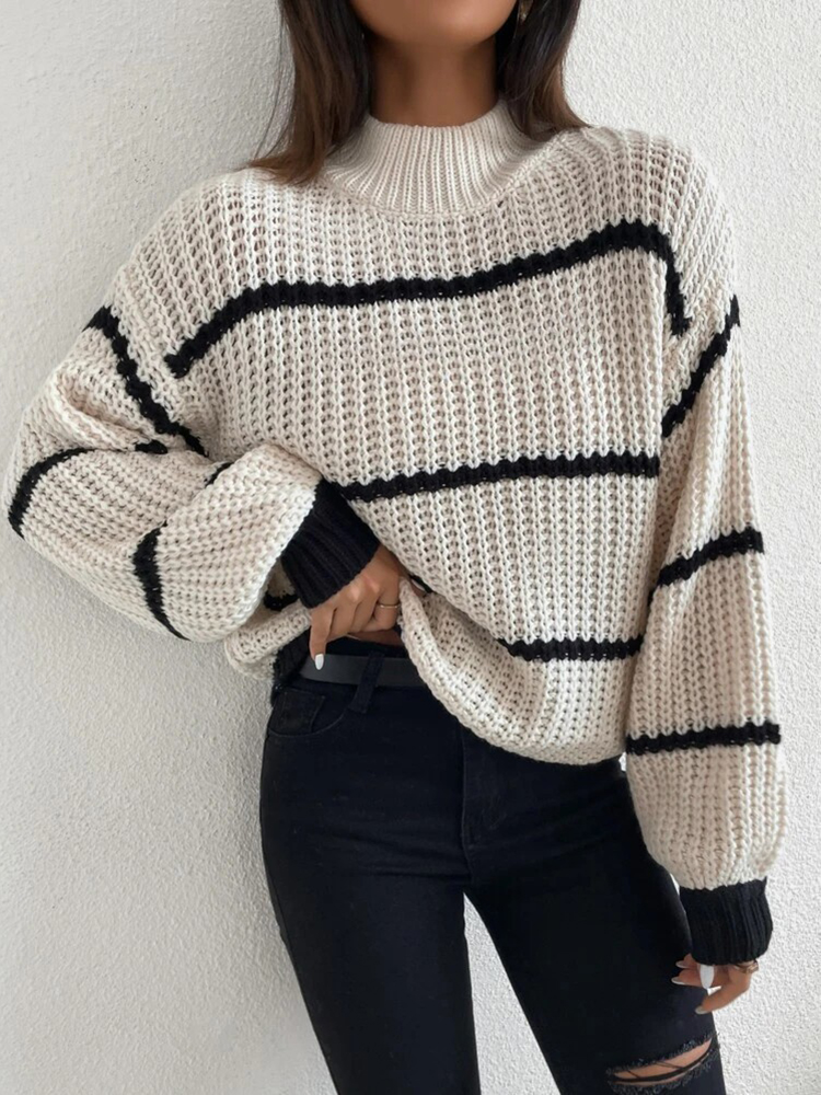 Vintage Harajuku Loose Pullovers Autumn Winter Knitted Sweater Women Casual Long Sleeve Striped Elegant Jumpers Oversized Tops alx