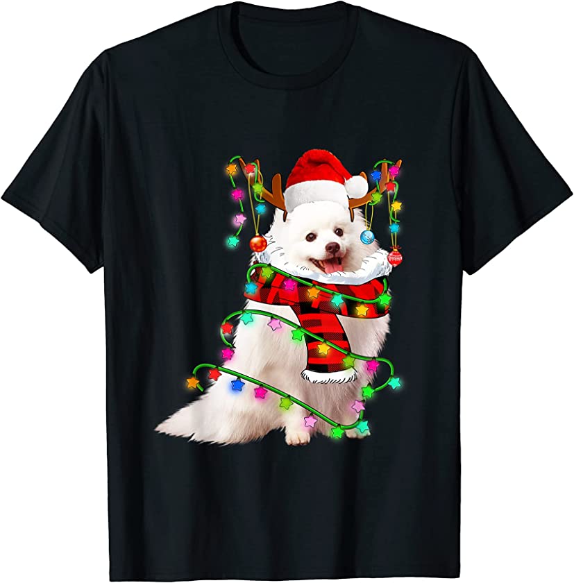 American Eskimo Dog Santa Xmas Puppy Lover Christmas Lights T-Shirt