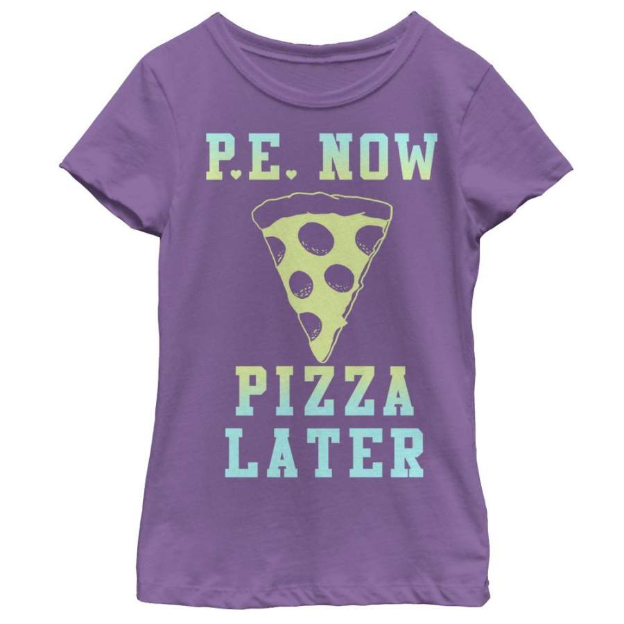 CHIN UP Girl’s PE Now Pizza Later  T Shirt Purple Berry