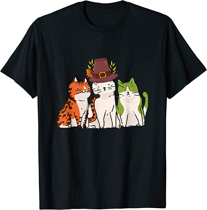 Cat Thanksgiving Day Cute Kitten Kitty Fall Autumn T-Shirt