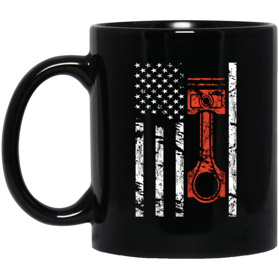 Vintage American Flag and Piston, Muscle Car Coffee Mug