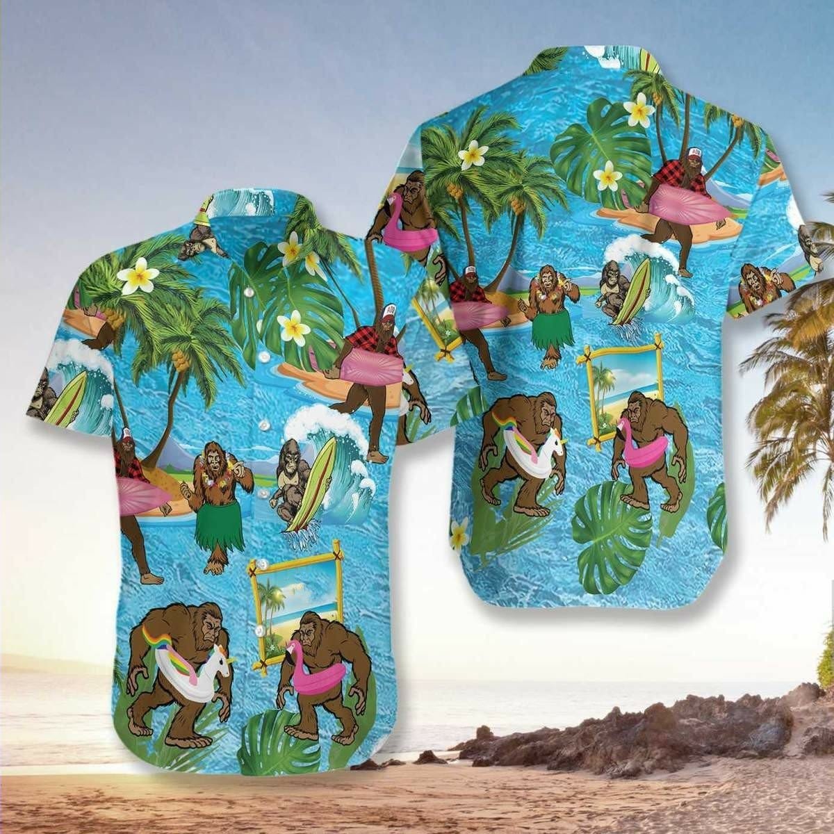 Hawaii Aloha Shirts Bigfoot On The Beach Ha1576