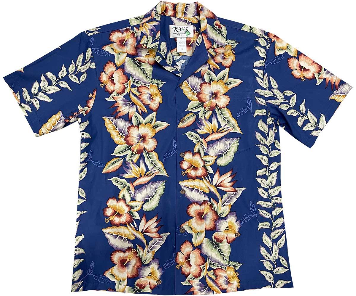 Vintage Anthurium Navy Hawaii Shirt Ha77616