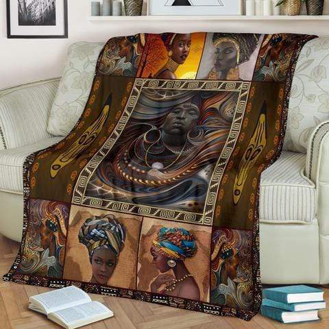 Traditional Black Woman African Fleece Blanket