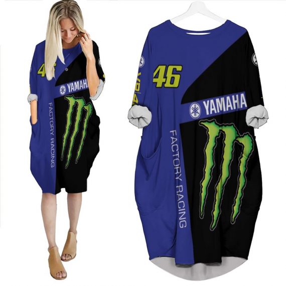 Valentino Rossi Factory Racing 46 Yamaha Monster Energy 3D Batwing Pocket Dress Womens Oversized Loose Dress