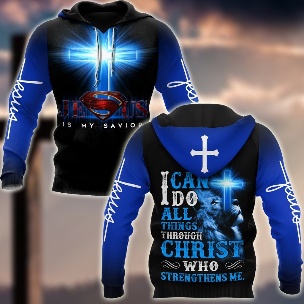 Unifinz Jesus T-Shirt Lion I Can Do All Things Through Christ Who Strengthens Me Blue T-Shirt Jesus Hoodie 2022