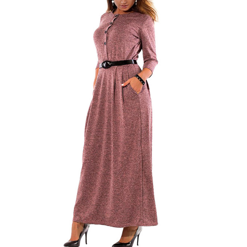 6XL Ladies O Neck Button Loose Office Dresses Robe Autumn Winter Dress Women Elegant Long Sleeve High Waist Maxi Dress Plus Size alx