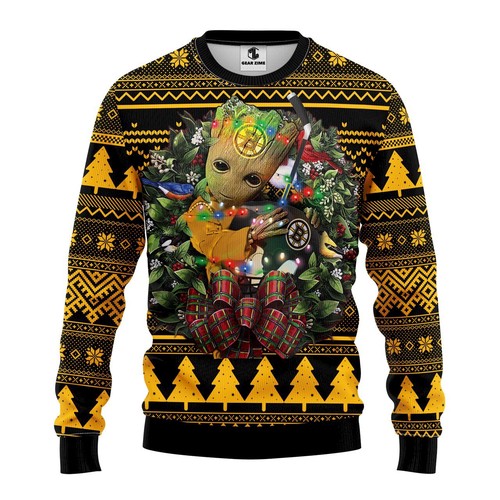 Boston Bruins Groot Hug Christmas Gift For Fan Ugly Wool Sweater Christmas