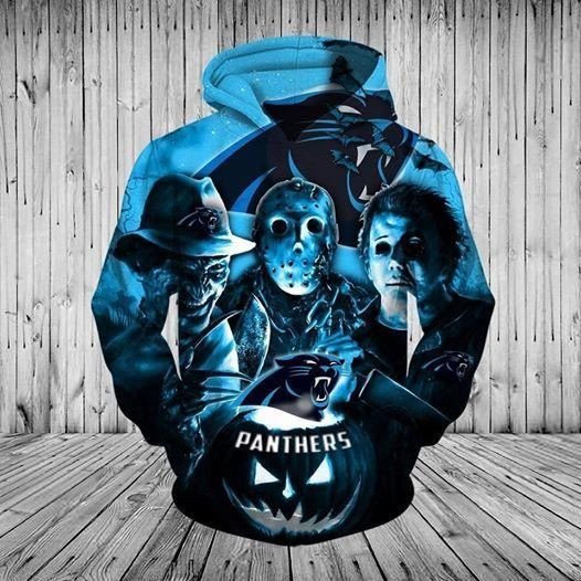 Freddy Jason Michael Myers Loves Carolina Panthers Pumpkin Head Halloween Hoodie 3D 3D Graphic Printed Tshirt Hoodie Up To 5Xl 3D Hoodie Sweater Tshirt