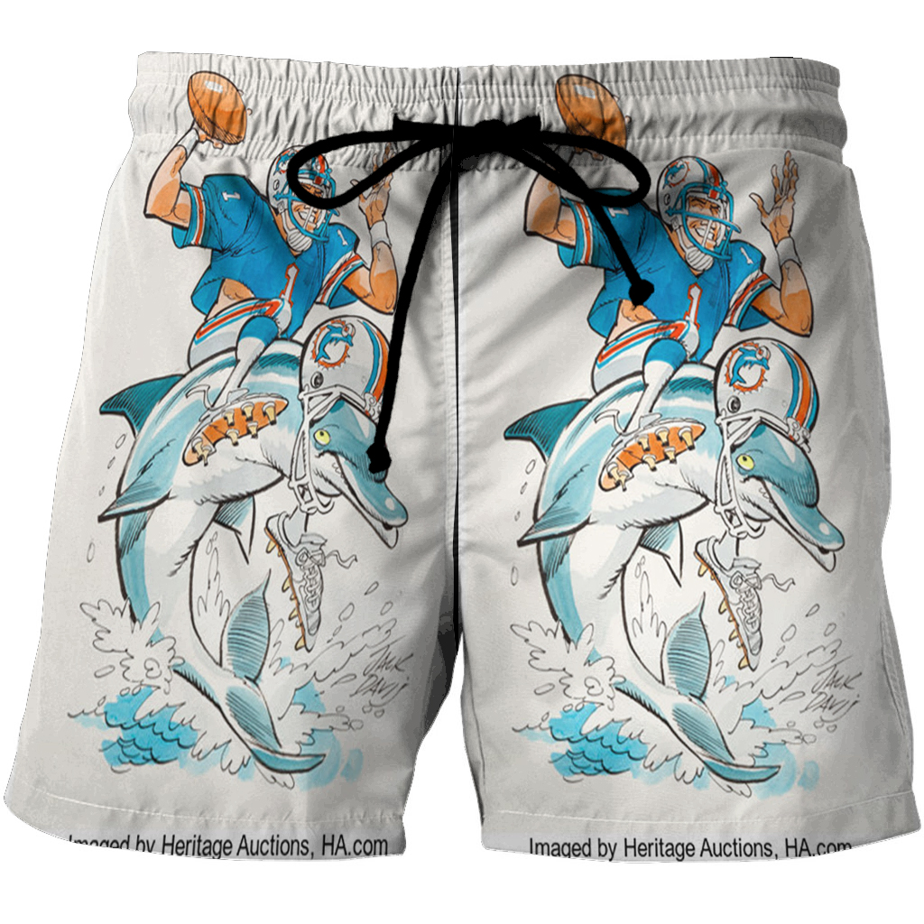 Miami Dolphins Jack Davis 3D All Over Print Summer Beach Hawaiian Short