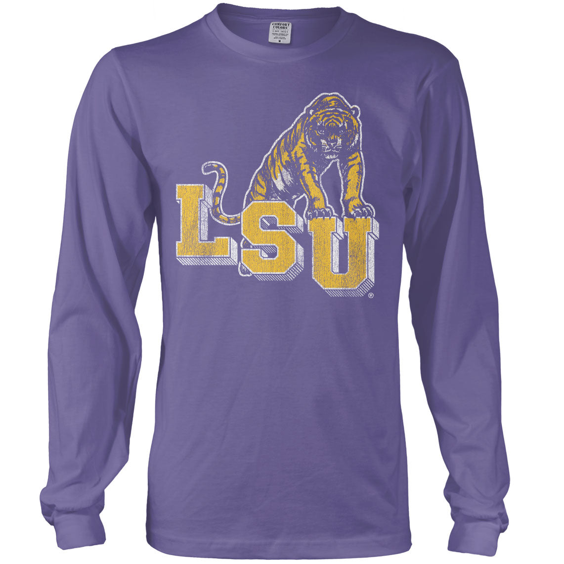 B&B Dry Goods LSU Tigers Retro Step Garment Dyed Long Sleeve T-Shirt – Grape