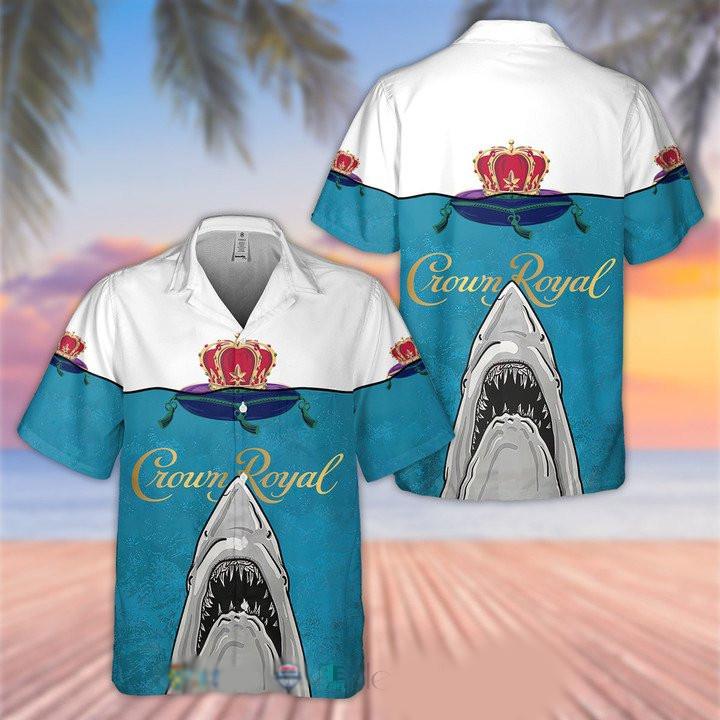 Crown Royal Jaws Shark Hawaiian Graphic Print Short Sleeve Hawaiian Casual Shirt 420