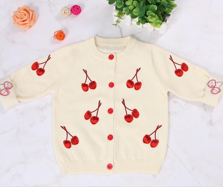 Spring And Autumn Boys Girls Cherry Embroidery Cardigan Coat New Children Clothing Long Sleeve Knitted Kids Cardigan Coat alx