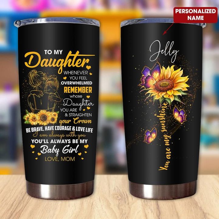 Personalized Daughter Gift – Mom Daughter Gift Insulated Stainless Steel Tumbler 20 Oz For Women – Butterfly Birthday Graduation Christmas Valentine Gifts For Daughter – Daughter Tumbler