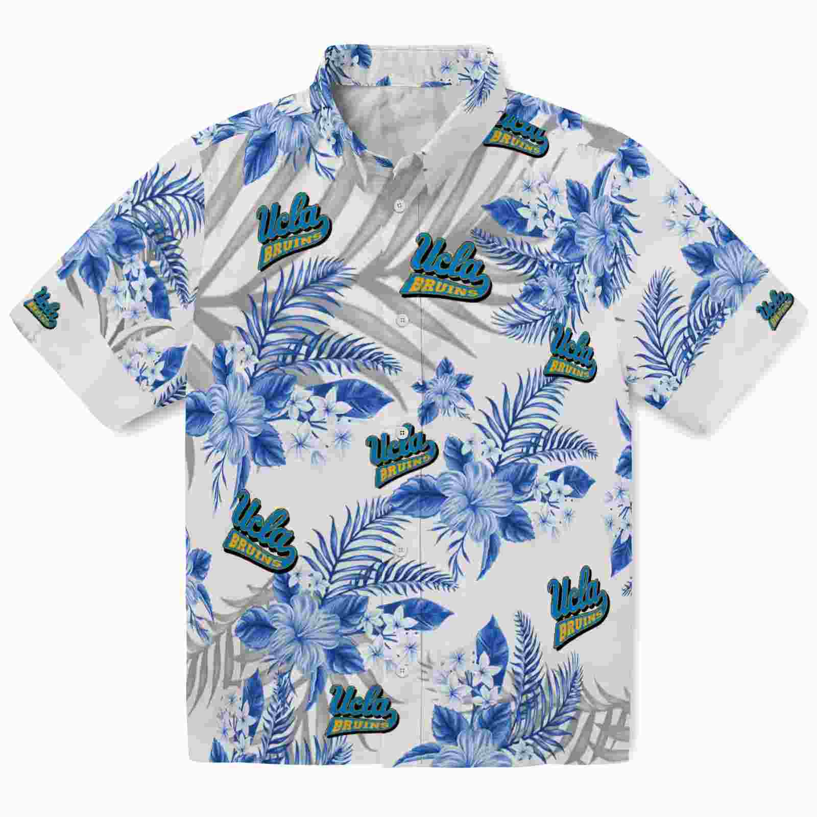 Ucla Bruins Hibiscus Palm Leaves Blue White Hawaiian Shirt